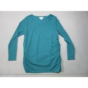Coldwater Creek Top Womens XL 16 Teal Blue Ruched Side Long Sleeve Lined